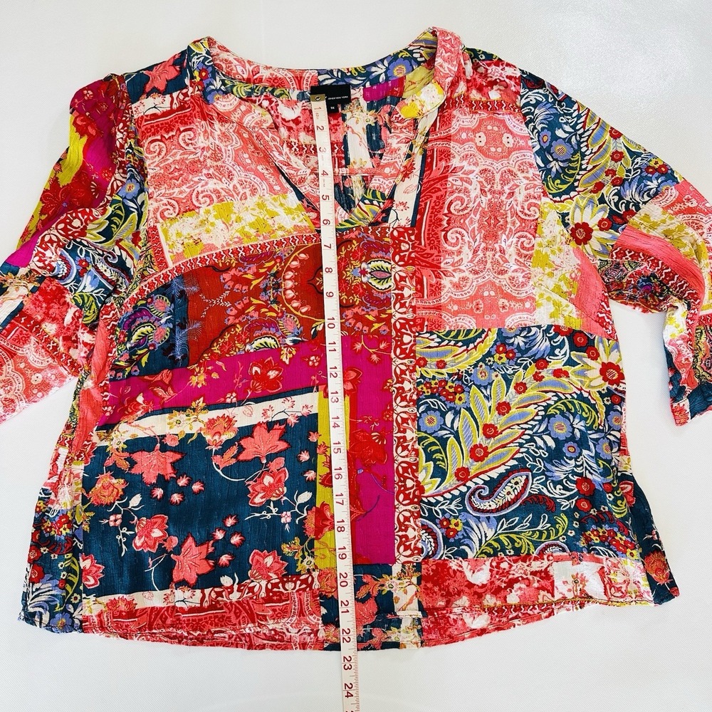 Jones New York JNK 1x Boho Patchwork Blouse Multicolor Paisley Floral‎ Peasant - Picture 3 of 7